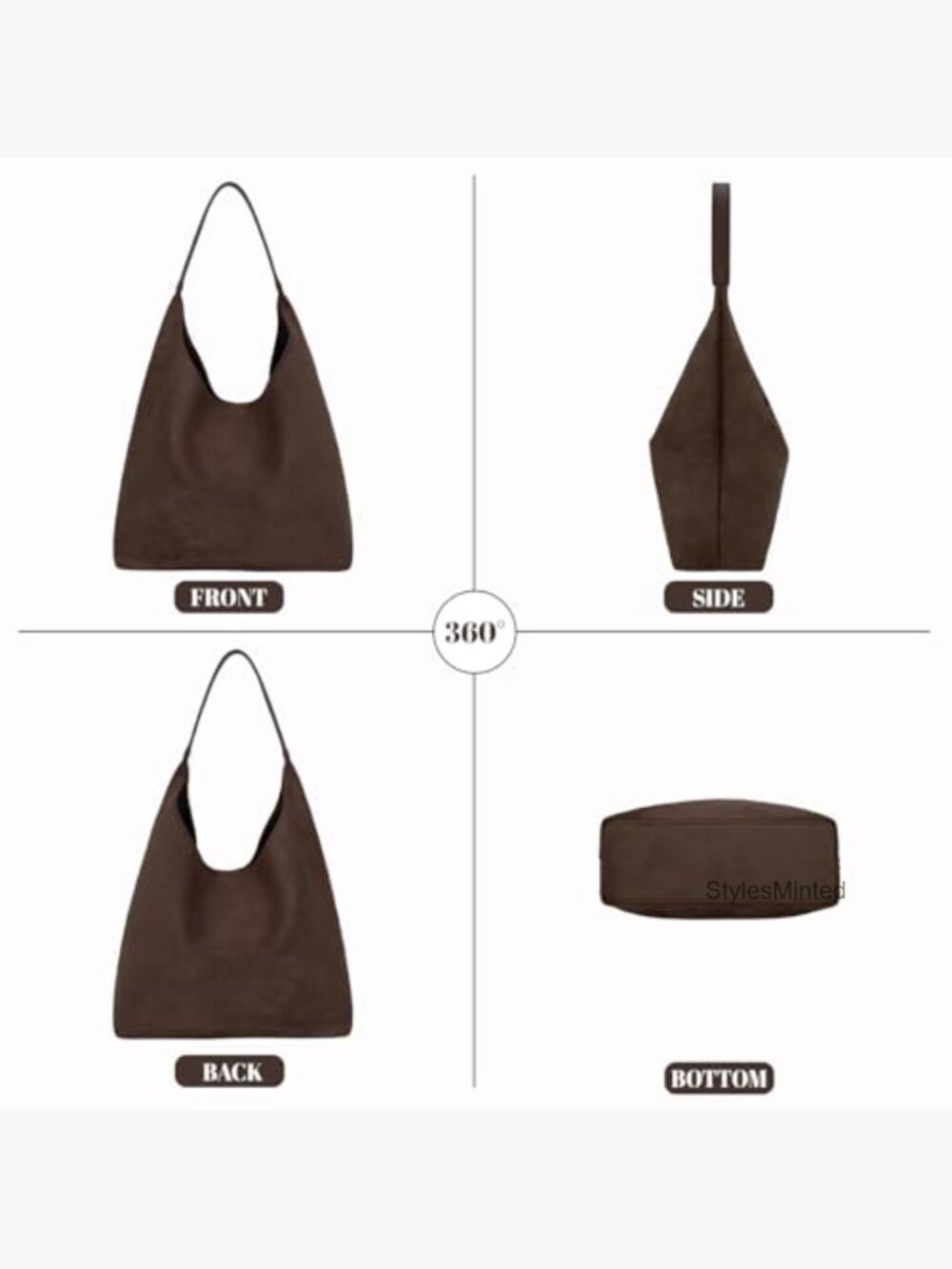 Faux Suede Hobo Bag Large Slouchy Shoulder Tote Handbag Work Travel - Picture 6 of 7